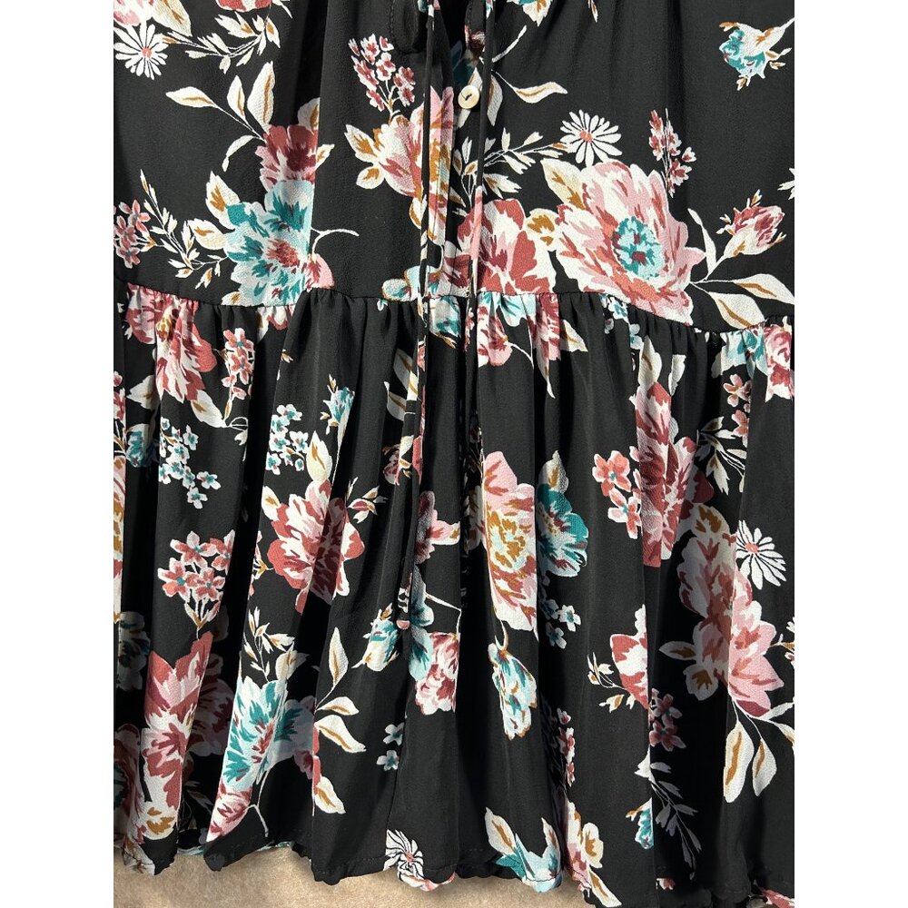 Altar'd State Floral Long Sleeve Blouse S Black Multicolor Polyester Women's Top - Picture 2 of 12